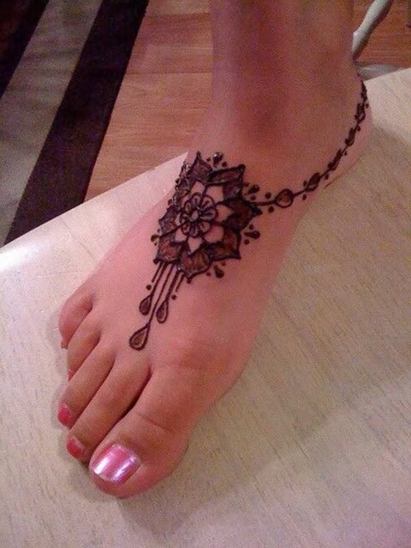 Henna Flower Tattoo On Girl Foot