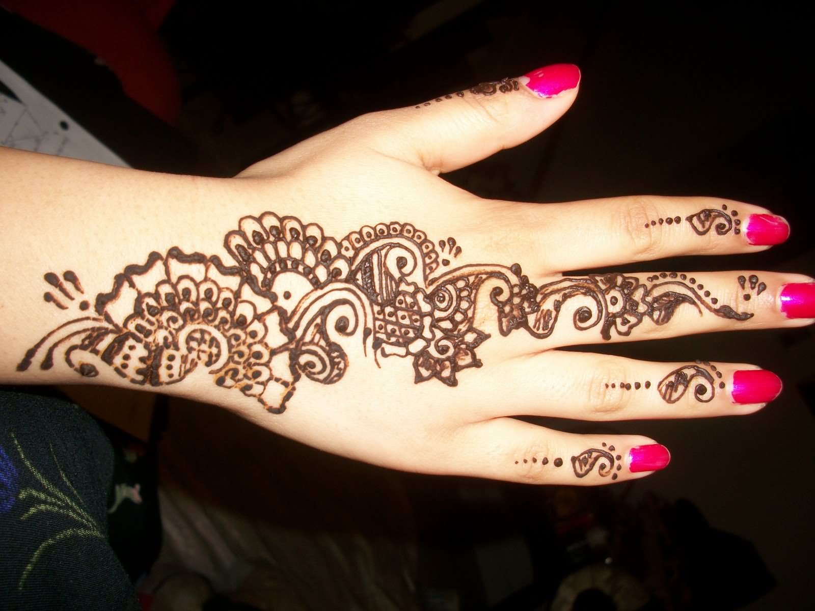 Henna Flowers Tattoo On Girl Right Hand
