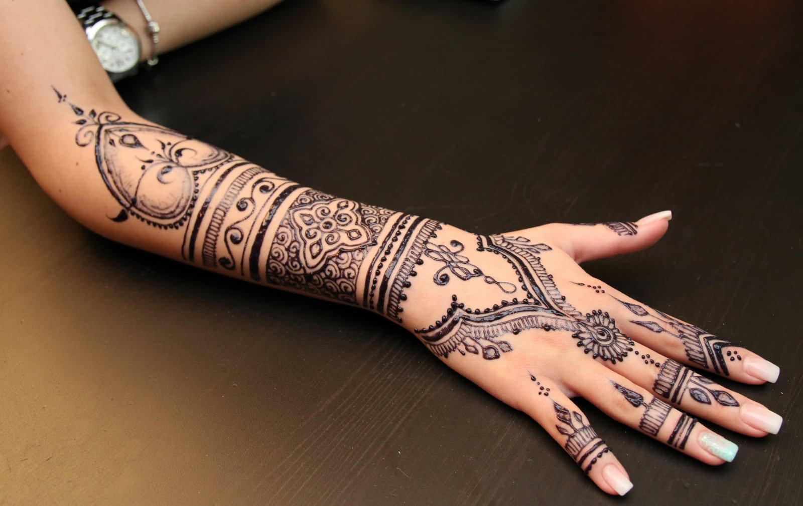 Henna Tattoo On Girl Right Arm And Hand