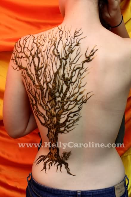 Henna Tree Without Leaves Tattoo On Full Back