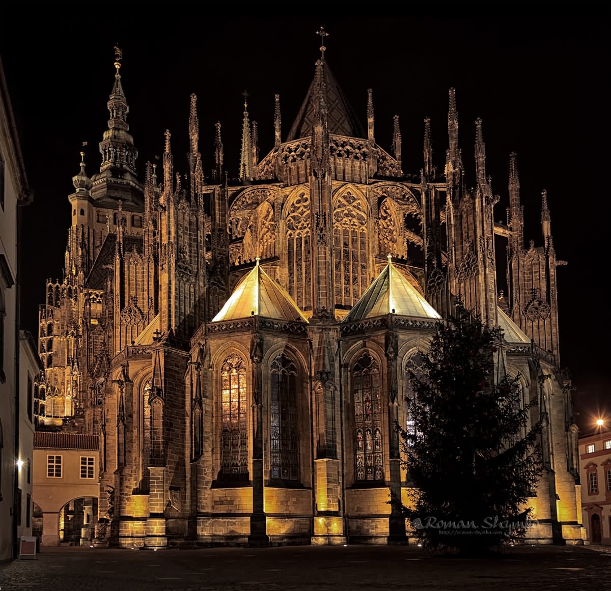Incredible Night Picture Of The St. Vitus Cathedral's Back