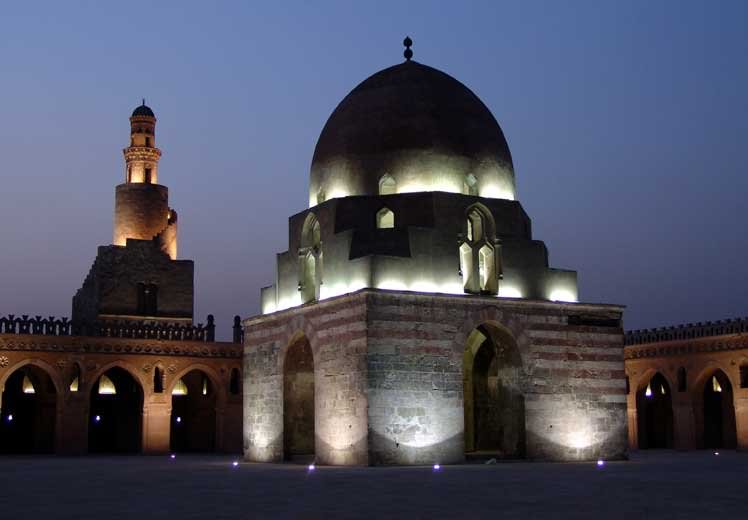 Incredible Night View Of Ablution Fountain And Spiral Minaret Of Ibn Tulun Mosque