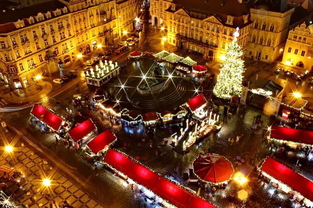 Incredible Night View Of Christmas Markets At The Old Town Square