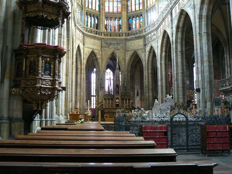 Inside View Of St. Vitus Cathedral Without Crowd