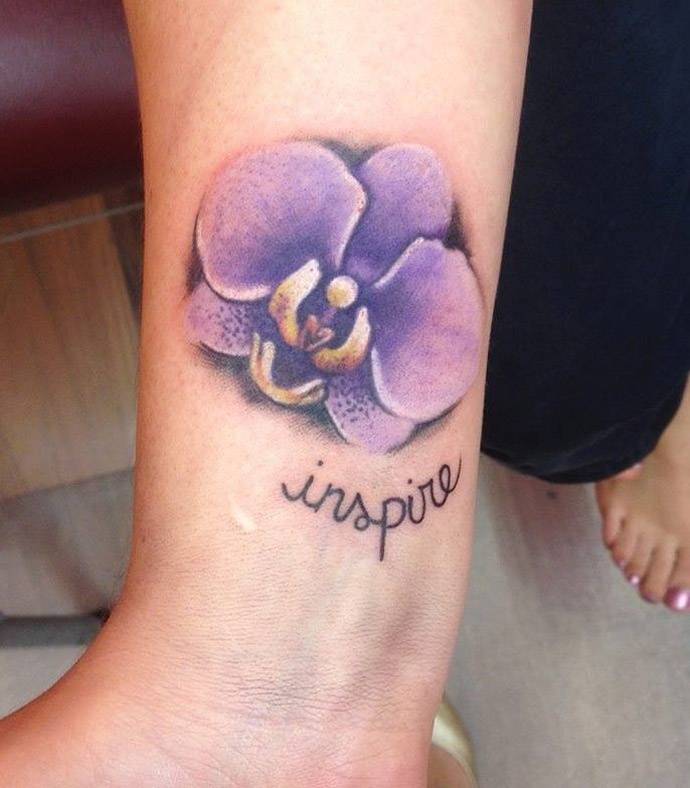 Inspire Orchid Tattoo On Right Wrist