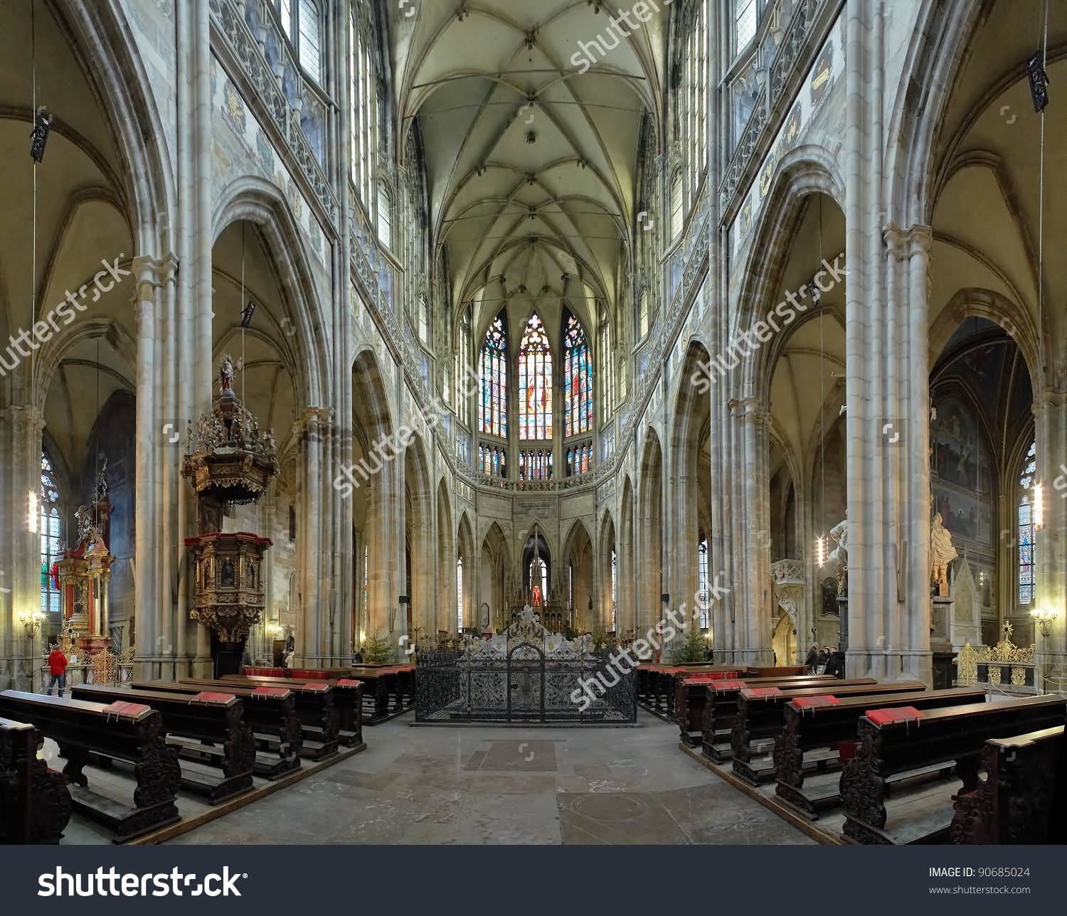 Interior Of St. Vitus Cathedral In Prague