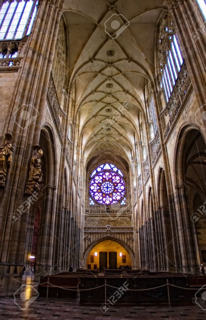 Interior Of St. Vitus Cathedral Roman Catholic Church In Prague