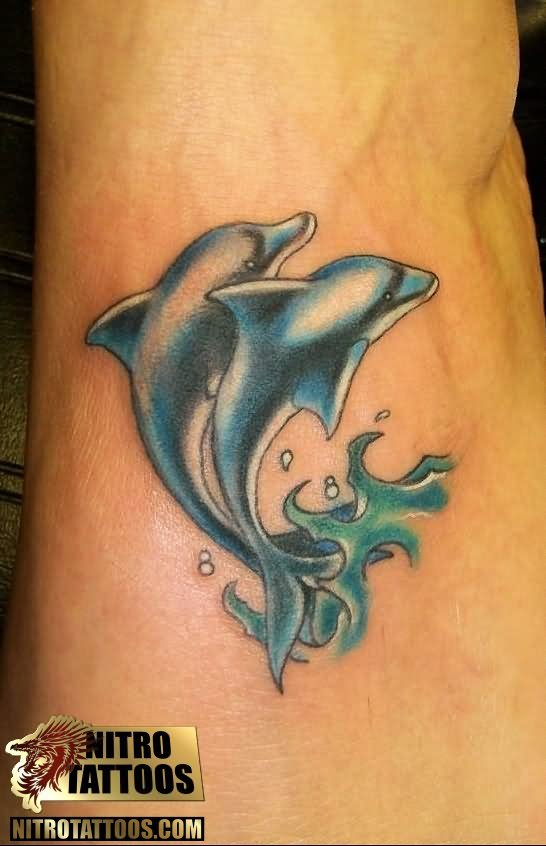 Jumping Dolphin Tattoos On Left Foot