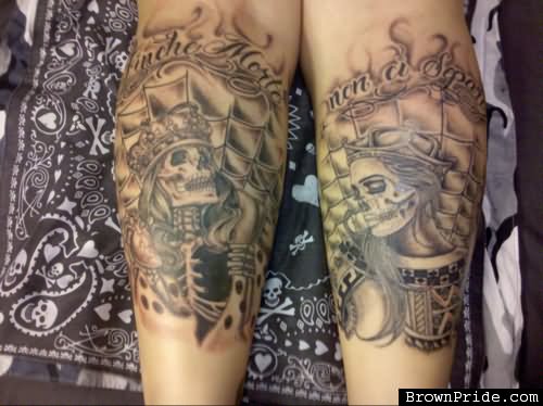 King And Queen Skeleton Tattoo Design For Couple