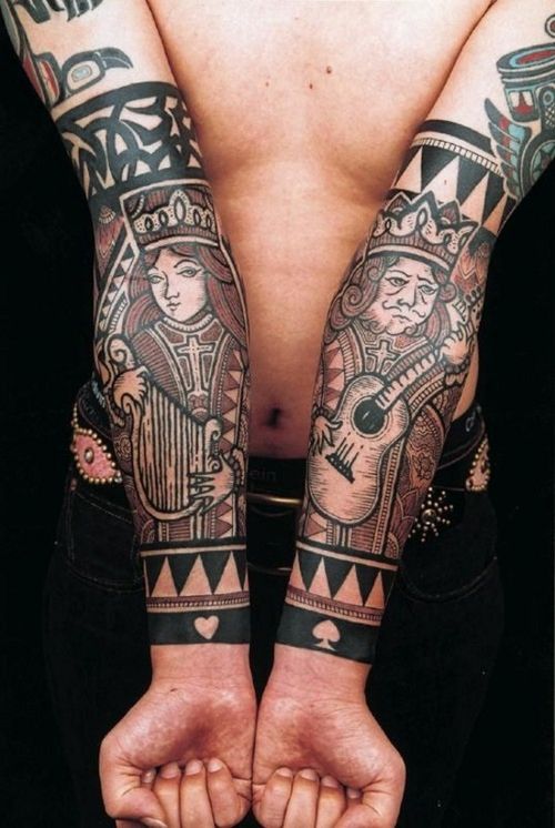 King And Queen Tattoo On Man Both Forearm