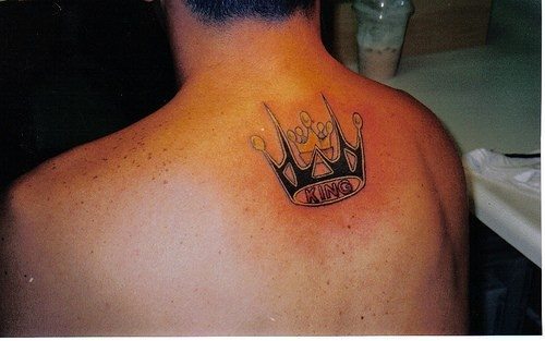 King Crown Tattoo On Man Upper Back
