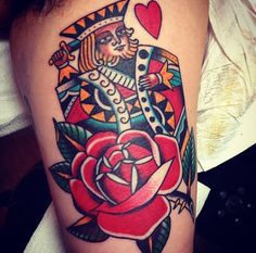 King Of Hearts With Rose Tattoo Design