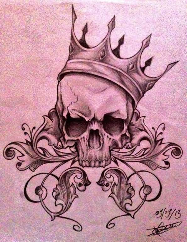 King Skull With Crown Tattoo Design.