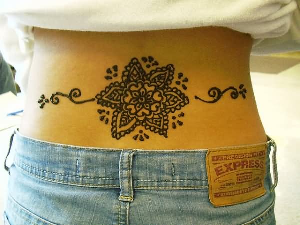 Latest Henna Flower Tattoo On Lower Back