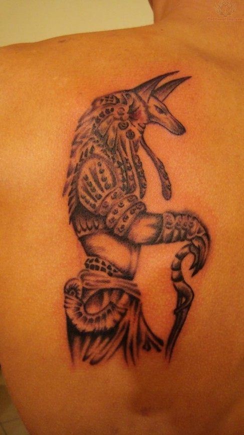 Left Back Shoulder Anubis Tattoo For Men