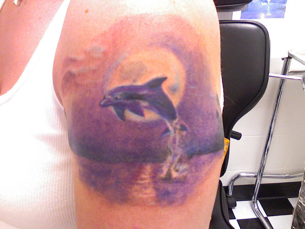 Left Shoulder Dolphin Tattoo by Ozect