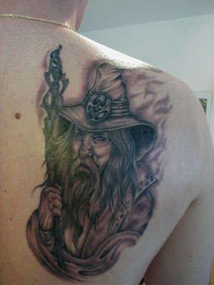 Man Right Back Shoulder Wizard Tattoo