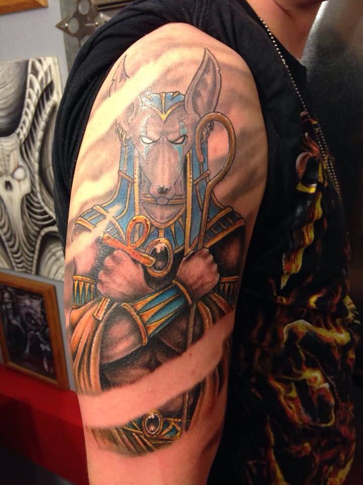 Man Right Half Sleeve Lord Anubis Tattoo