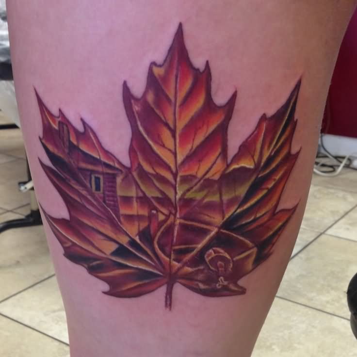 Maple Leaf Scenery Tattoo Design By Mike Ashworth