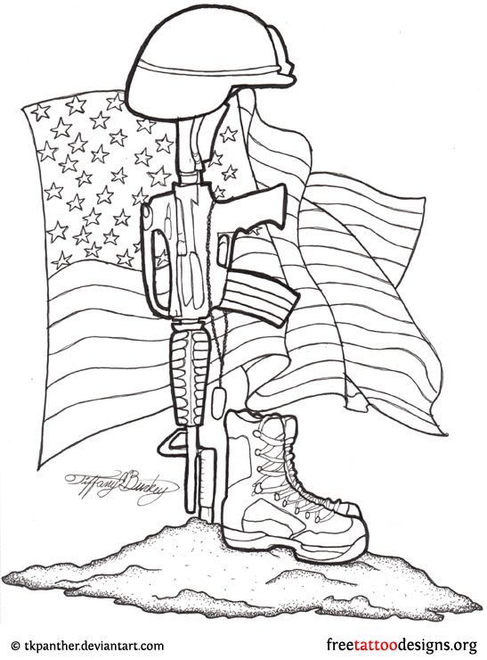 Memorial Black Outline Military Boots Rifle Helmet Tattoo Stencil