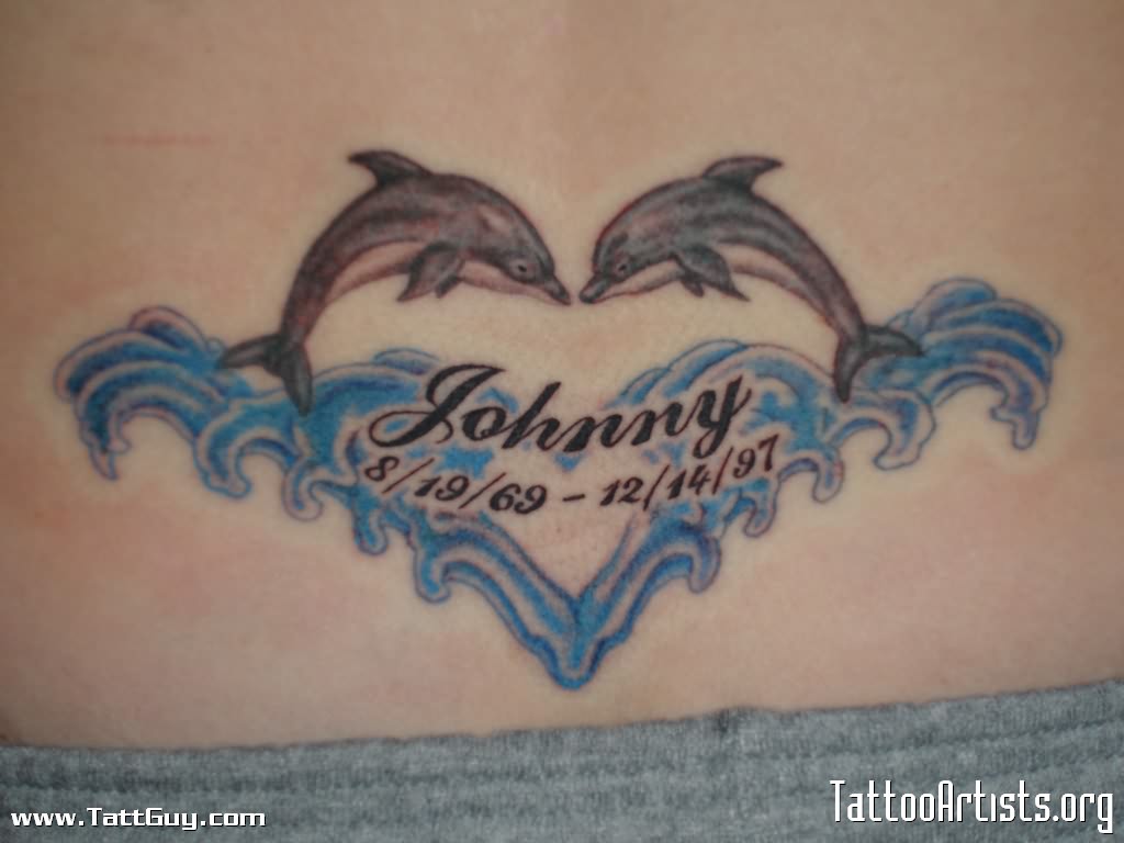 Memorial Dolphin Tattoos On Lower Back