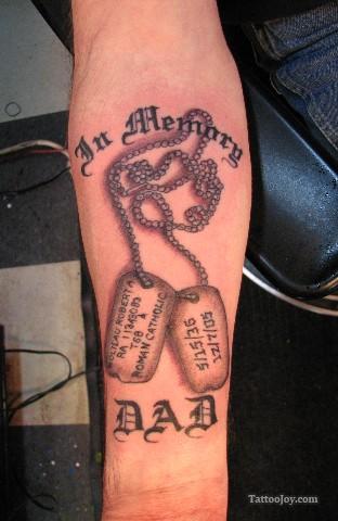 Memorial Military Tags Tattoo On Forearm