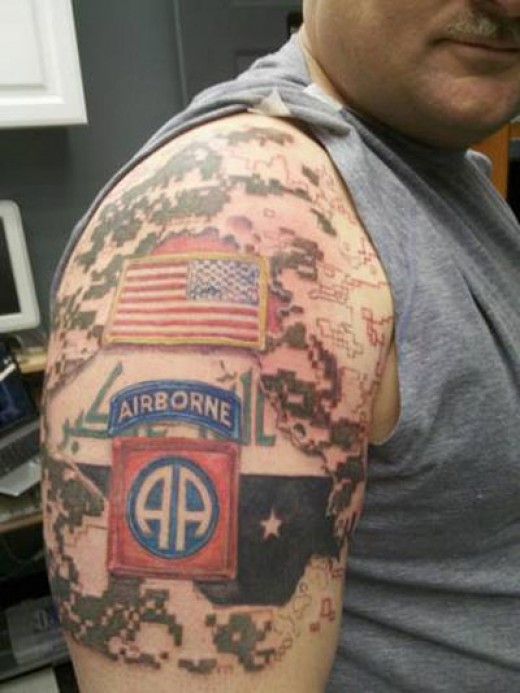 Military Flag Tattoo On Man Right Shoulder