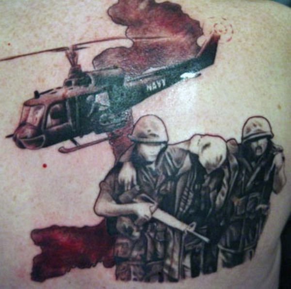 Military Helicopter With Soldiers Tattoo Design