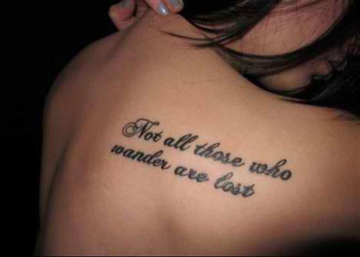 Military Quotes Tattoo On Girl Right Back Shoulder