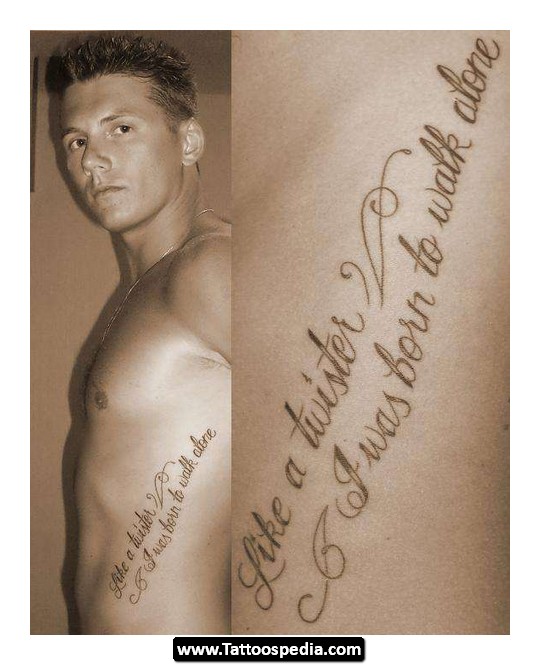 Military Quotes Tattoo On Man Left Side Rib