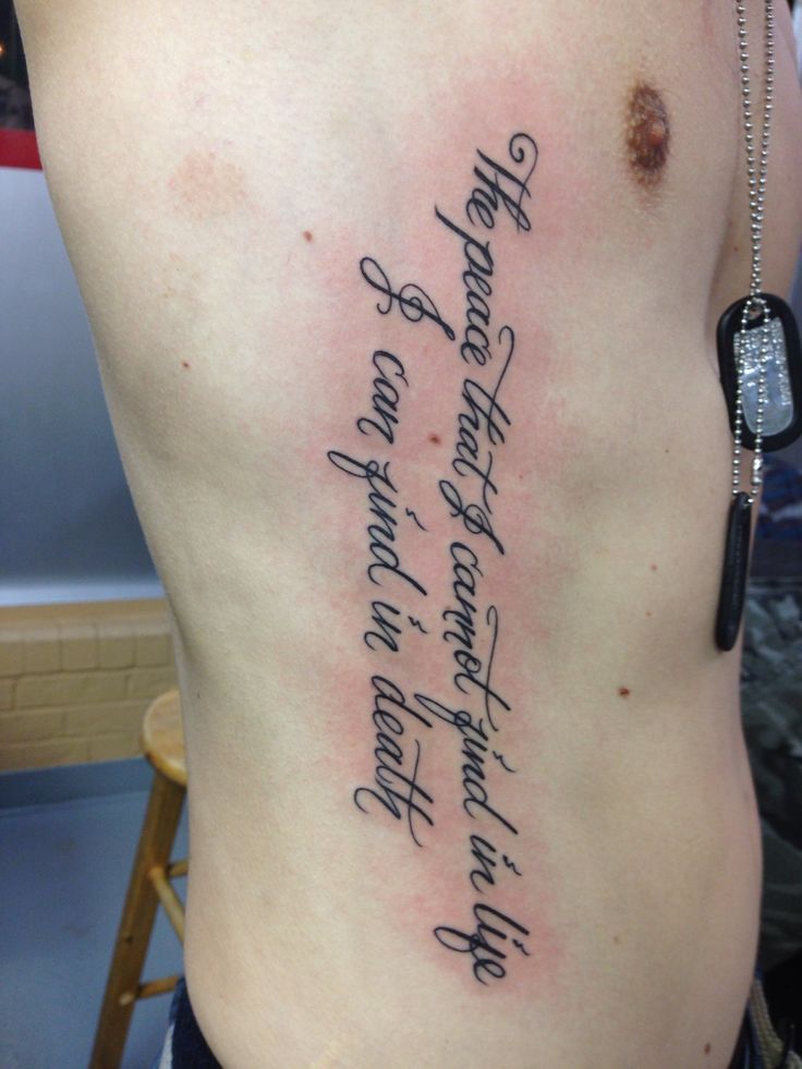 Military Quotes Tattoo On Man Side Rib