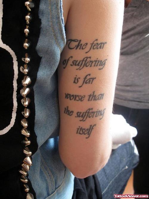 Military Quotes Tattoo On Right Half Sleeve