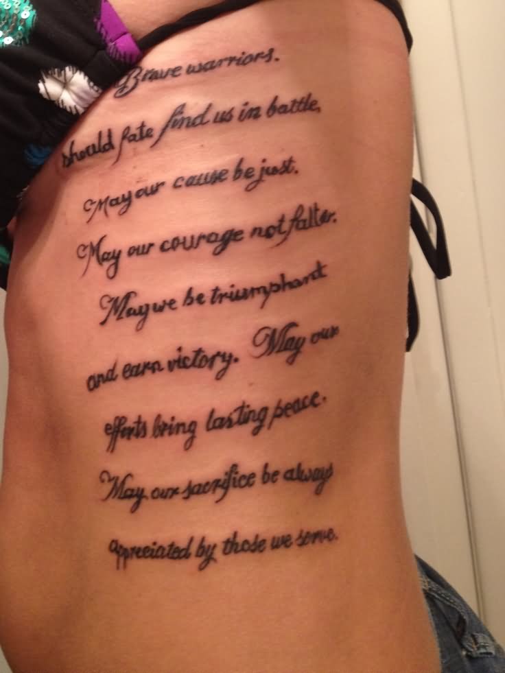 Military Quotes Tattoo On Side Rib
