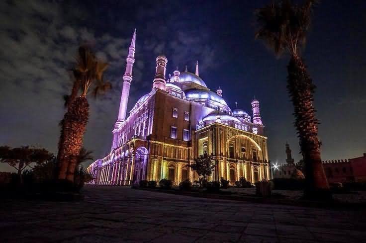 Muhammad Ali Mosque Lit Up At Night Picture