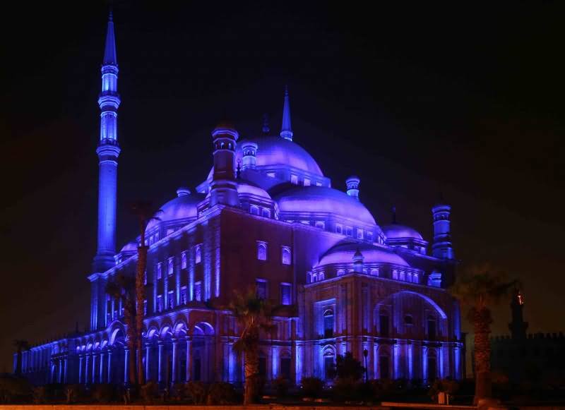 Muhammad Ali Mosque Lit Up At Night