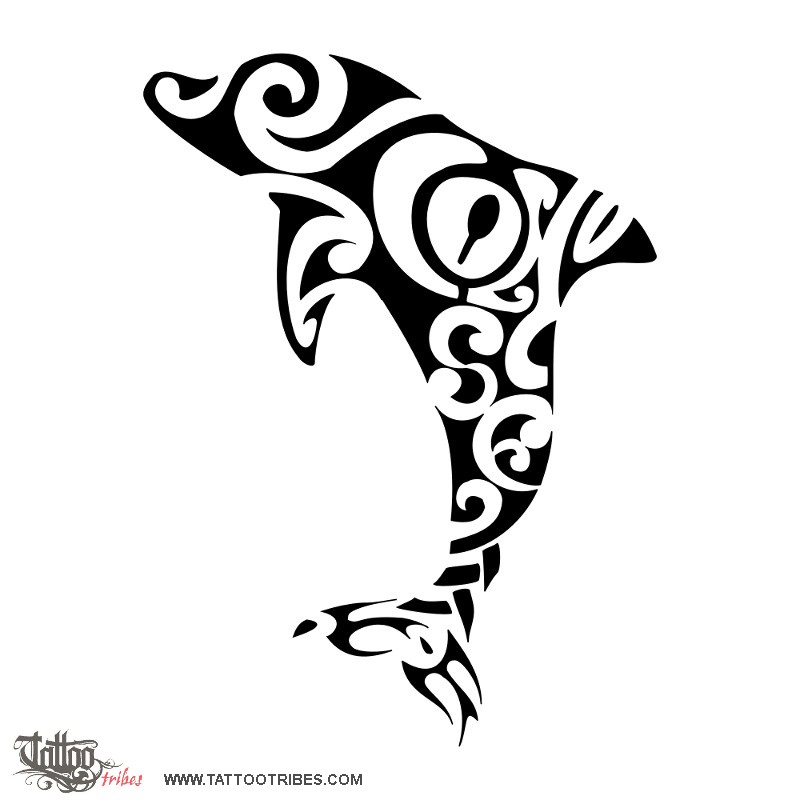Nice Black Tribal Dolphin Tattoo Design