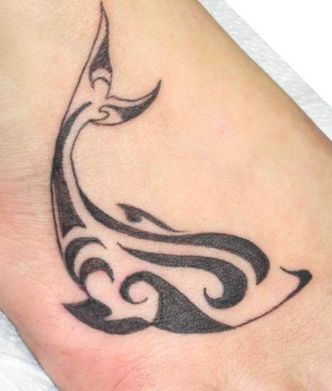 Nice Black Tribal Dolphin Tattoo