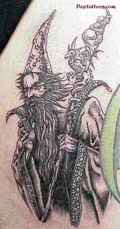 Nice Grey Ink Wizard Tattoo