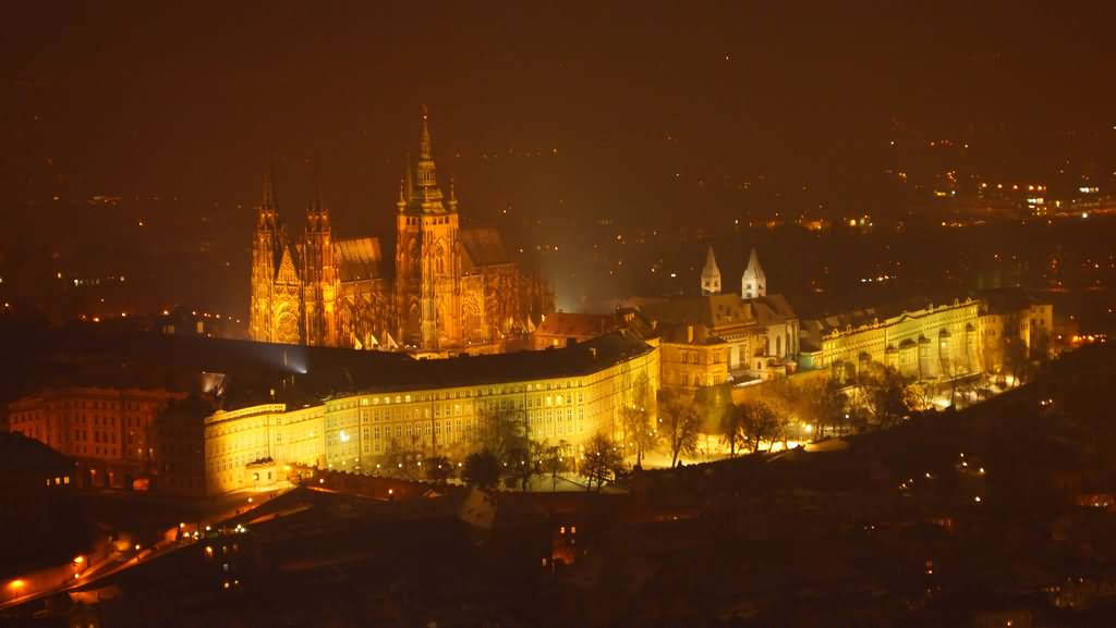 Night View Of Prague Castle From The Petrin Tower