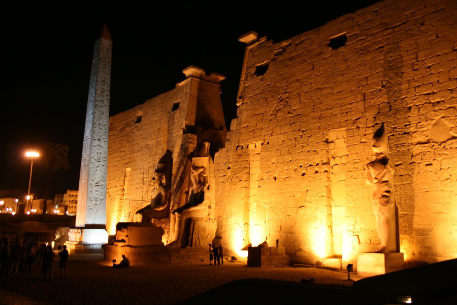 Obelisk In Front Of Luxor Temple At Night