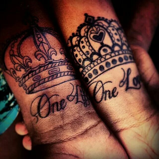 One Life One Love - Black King And Queen Crown Tattoo On Couple Wrist