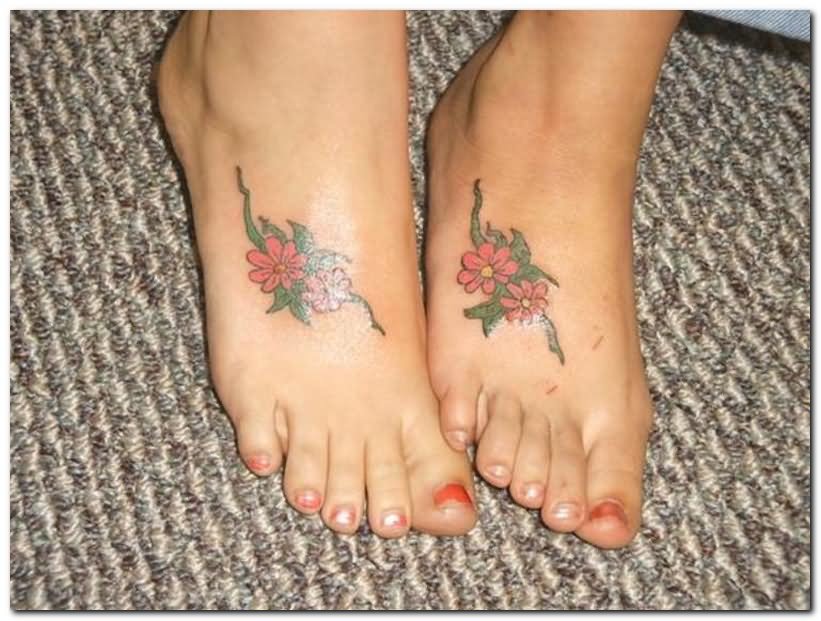 Orchid Flowers Tattoo On Feet