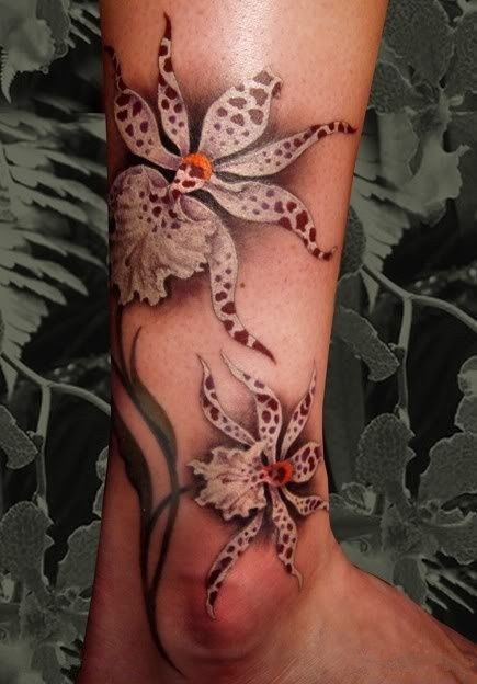Orchid Flowers Tattoos On Leg For Men