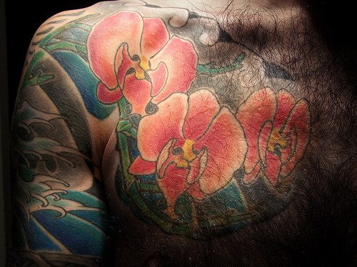 Orchid Tattoo Man Chest