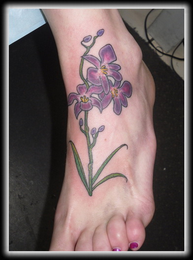 Orchid Tattoo On Girl Left Foot