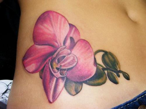 Orchid Tattoo On Right Hip For Girls