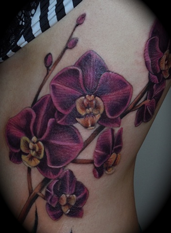 Orchid Tattoos On Side Rib