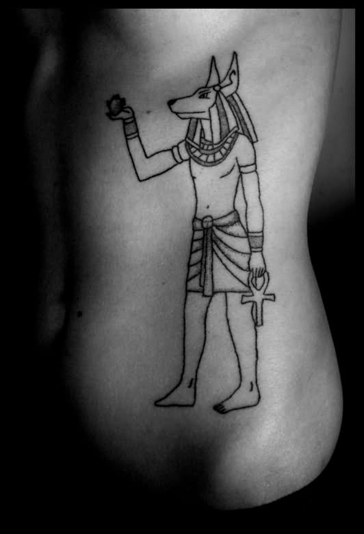 Outline Anubis Tattoo On Side Rib