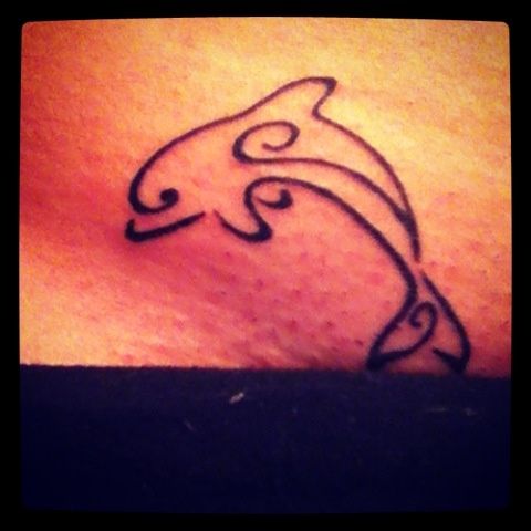 Outline Dolphin Tattoo On Hip