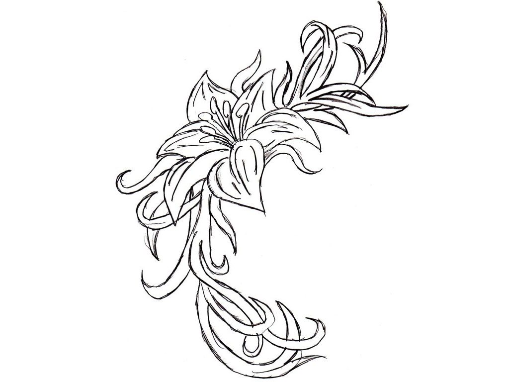 Outline Orchid Flowers Tattoo Design